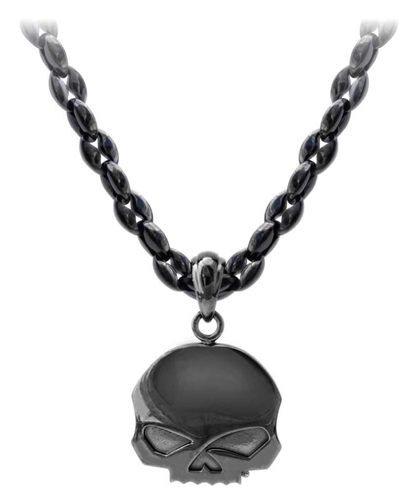 Harley-Davidson Men's Blackout Skull Necklace, Black